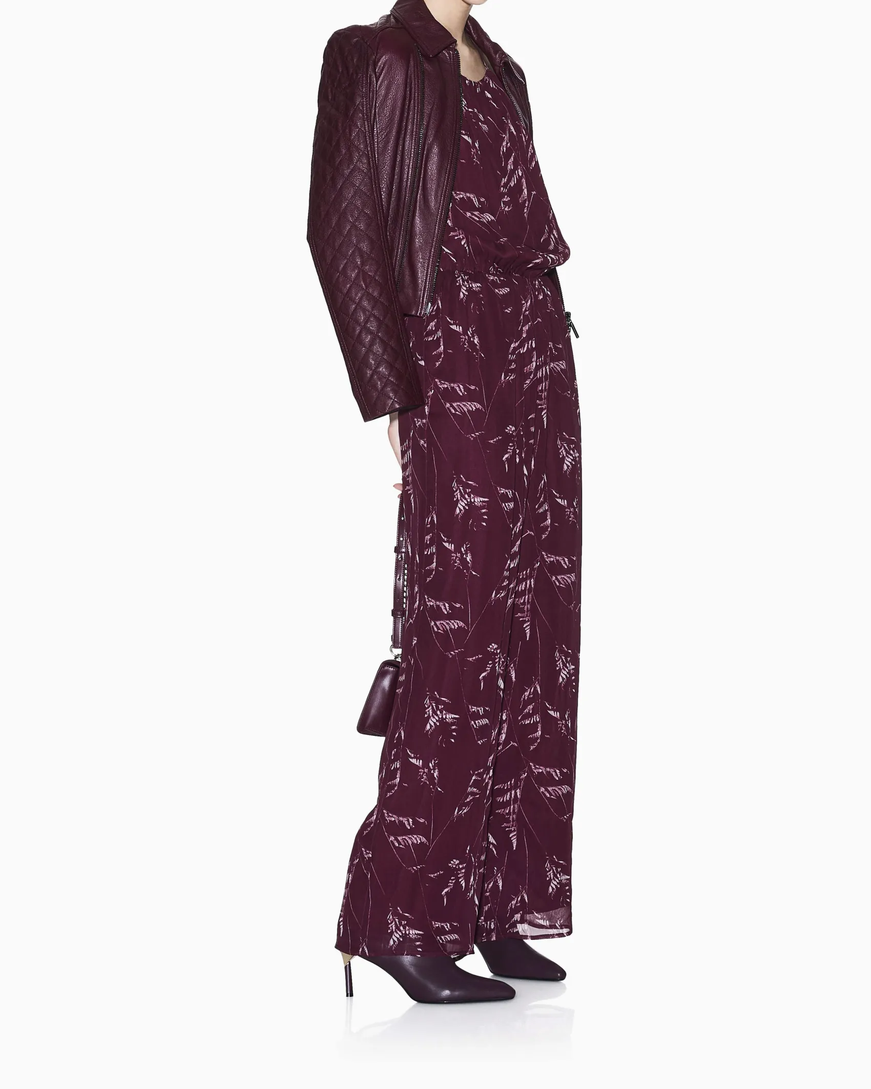 Abito Armani Exchange bordeaux in chiffon di viscosa con stampa grafica