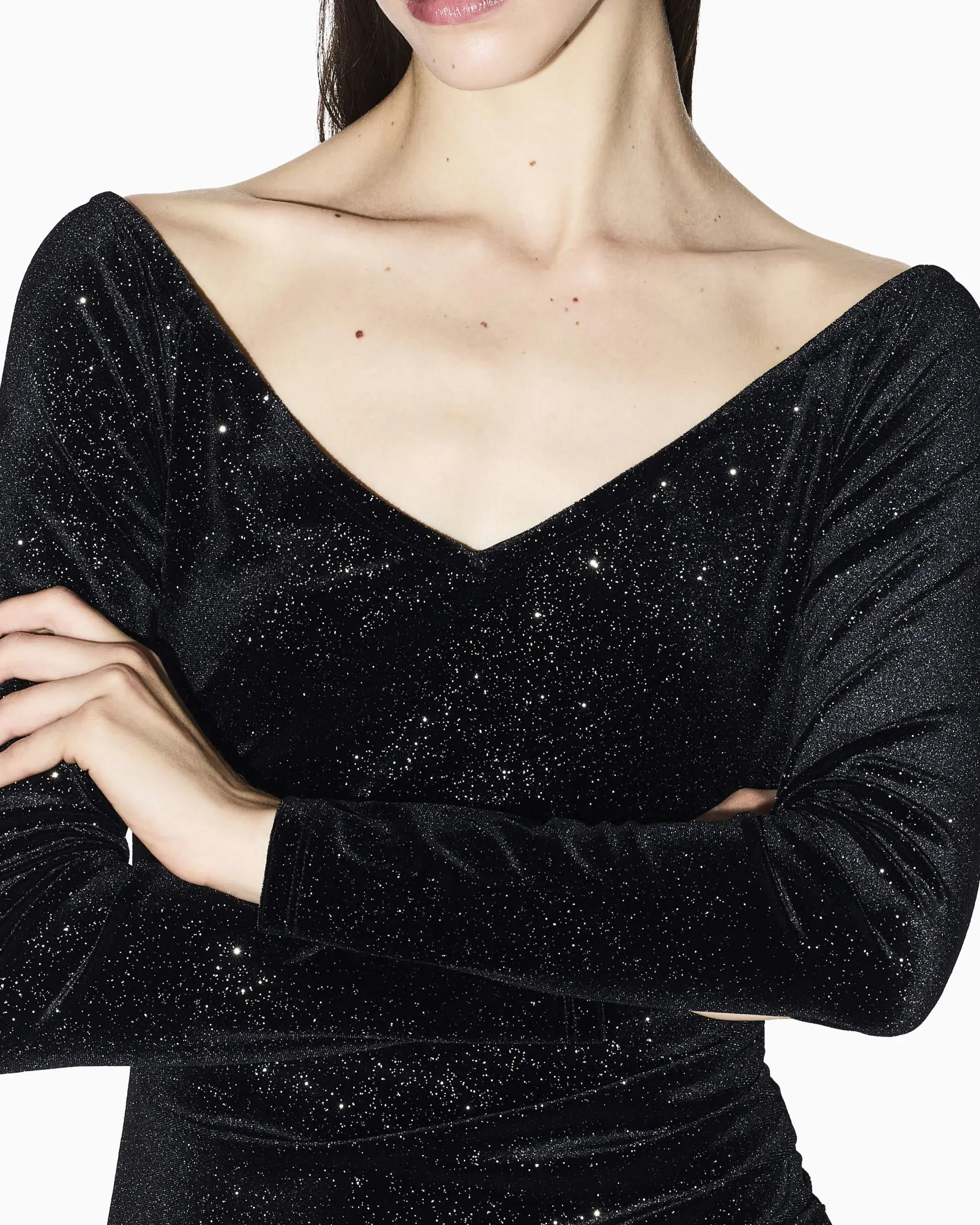 Abito Armani Exchange nero in tessuto elasticizzato con dettagli glitterati