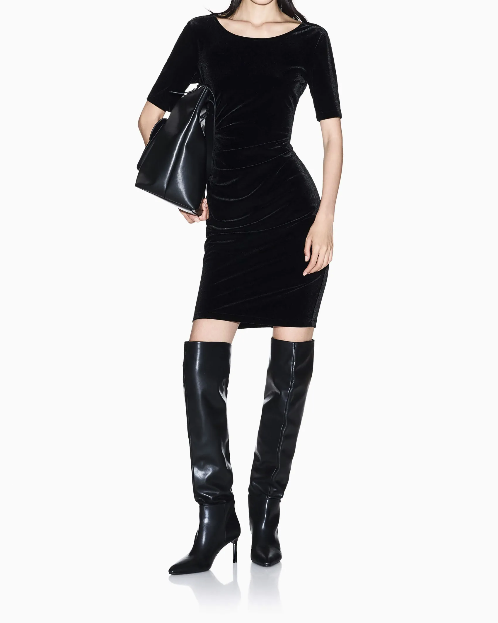 Abito Armani Exchange nero in tessuto elasticizzato effetto velluto
