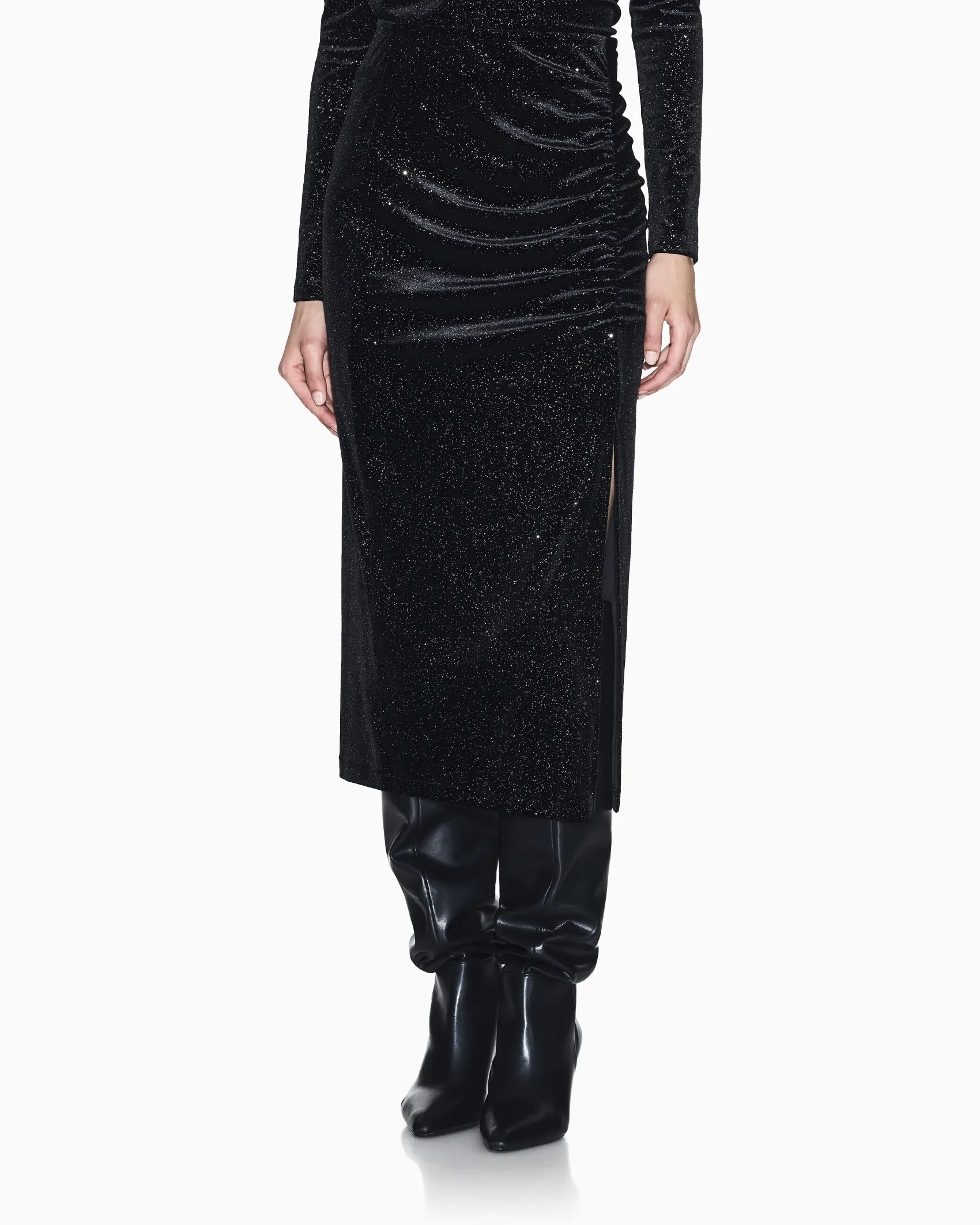 Abito Armani Exchange nero in tessuto elasticizzato con dettagli glitterati