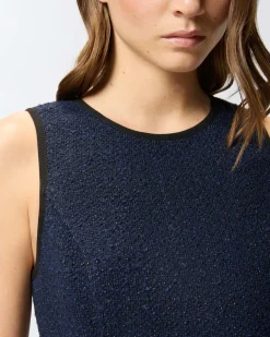 Abito corto blu senza maniche Pinko in bouclé di misto cotone con balza sulla gonna