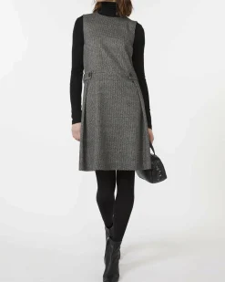 Abito corto in jersey di mista viscosa Weekend Max Mara a microfantasia grigia e nera senza maniche