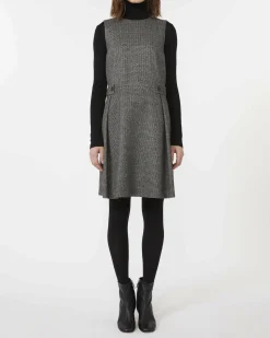 Abito corto in jersey di mista viscosa Weekend Max Mara a microfantasia grigia e nera senza maniche