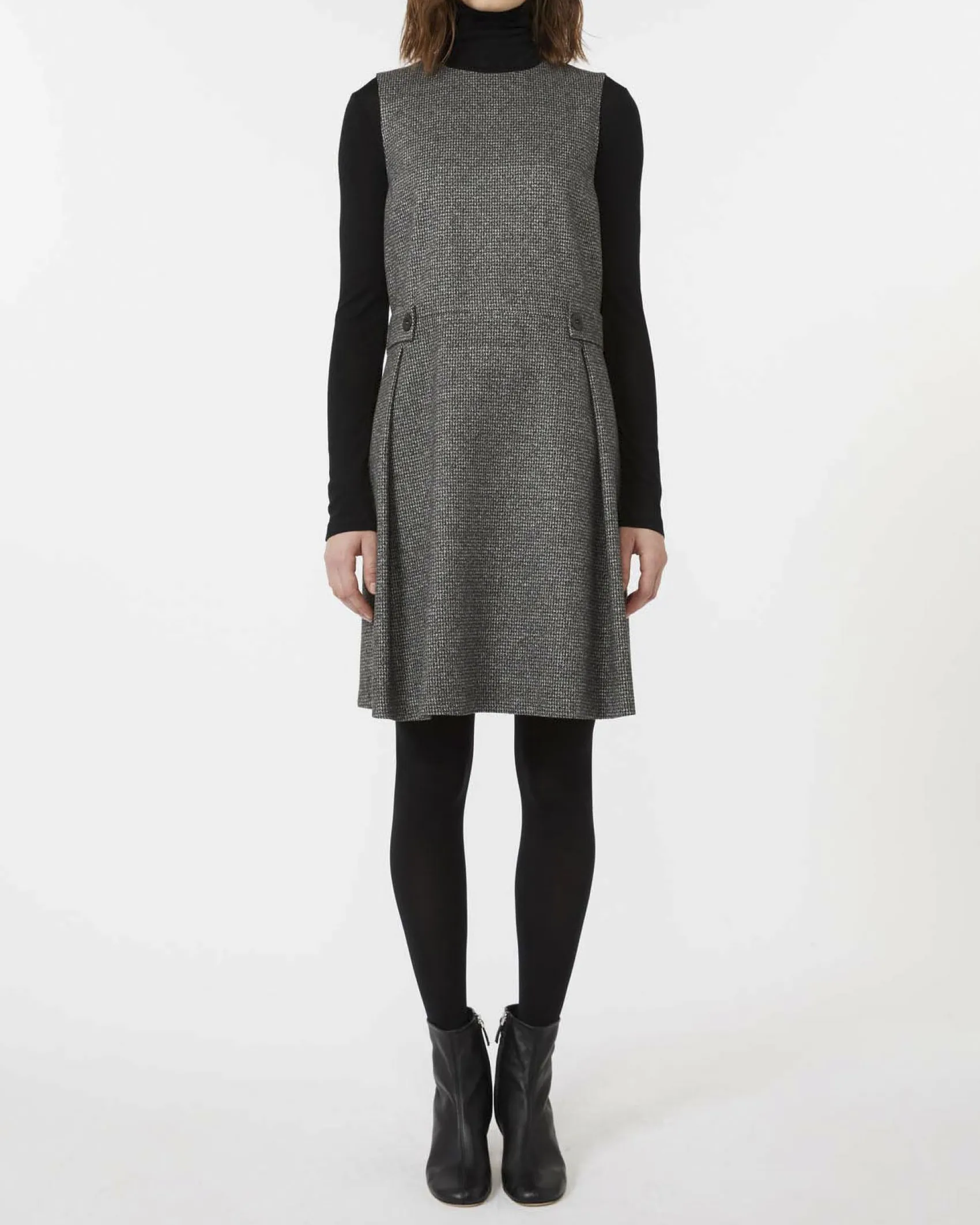 Abito corto in jersey di mista viscosa Weekend Max Mara a microfantasia grigia e nera senza maniche