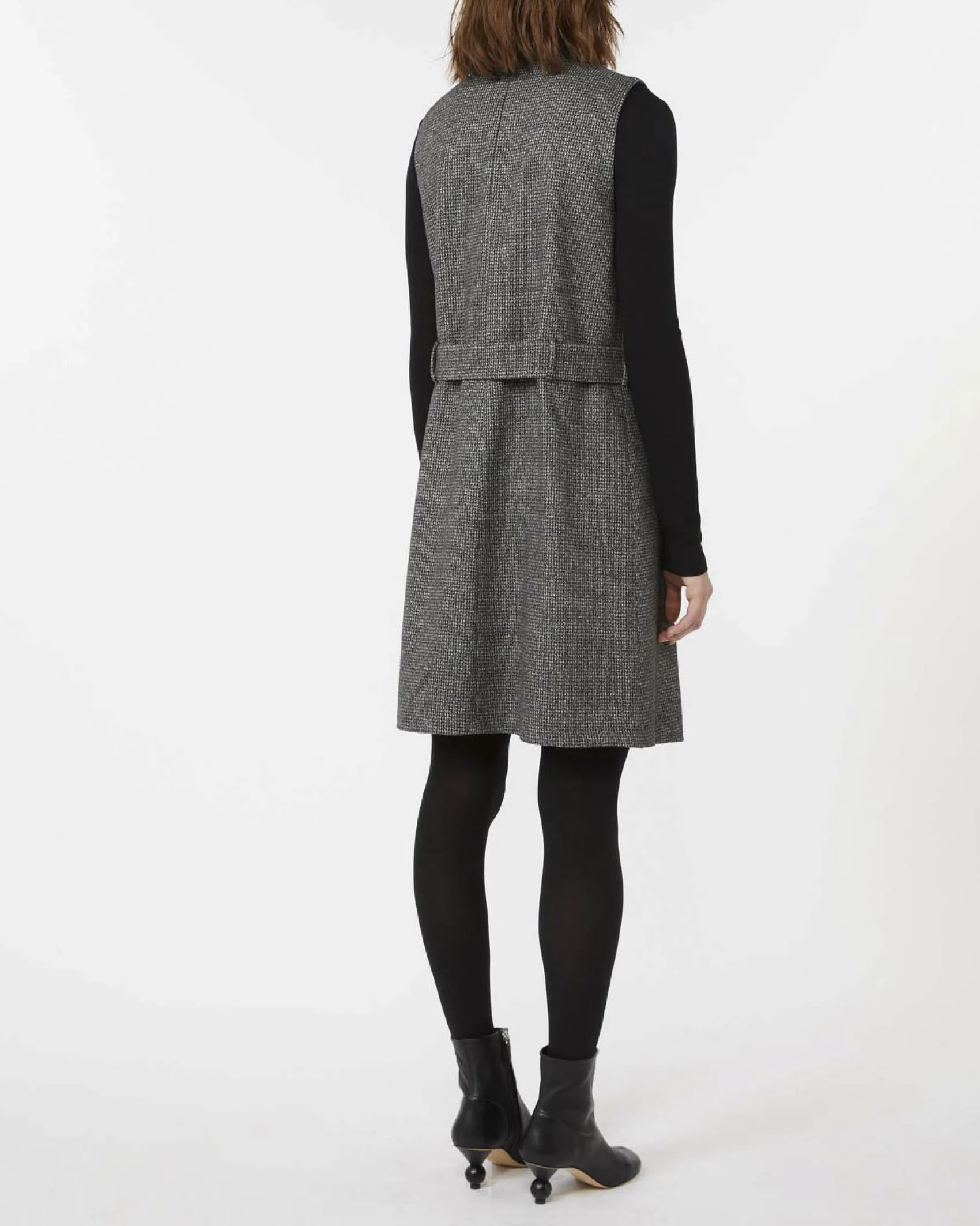 Abito corto in jersey di mista viscosa Weekend Max Mara a microfantasia grigia e nera senza maniche
