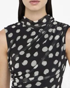 Abito corto Liu Jo Jeans nero in jersey stretch a pois
