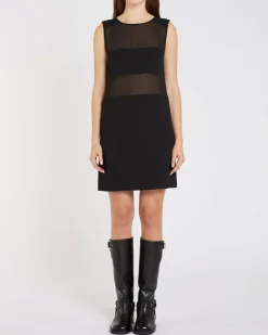 Abito corto nero Marella 365 crêpe envers satin senza maniche con inserto in georgette semitrasparente