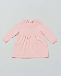 Abito girocollo rosa in lana fit and flare a maniche lunghe