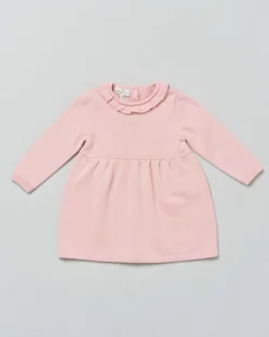 Abito girocollo rosa in lana fit and flare a maniche lunghe