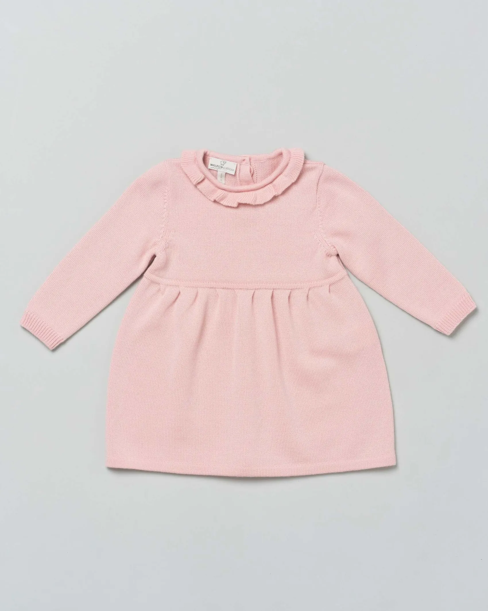 Abito girocollo rosa in lana fit and flare a maniche lunghe
