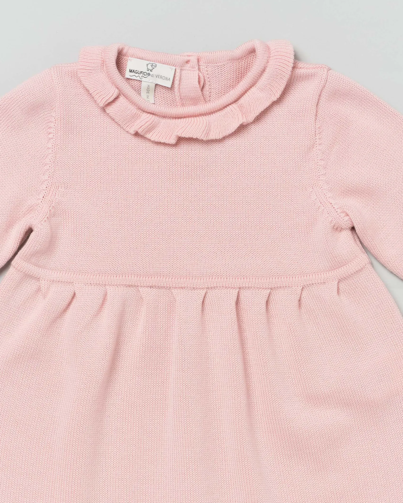 Abito girocollo rosa in lana fit and flare a maniche lunghe