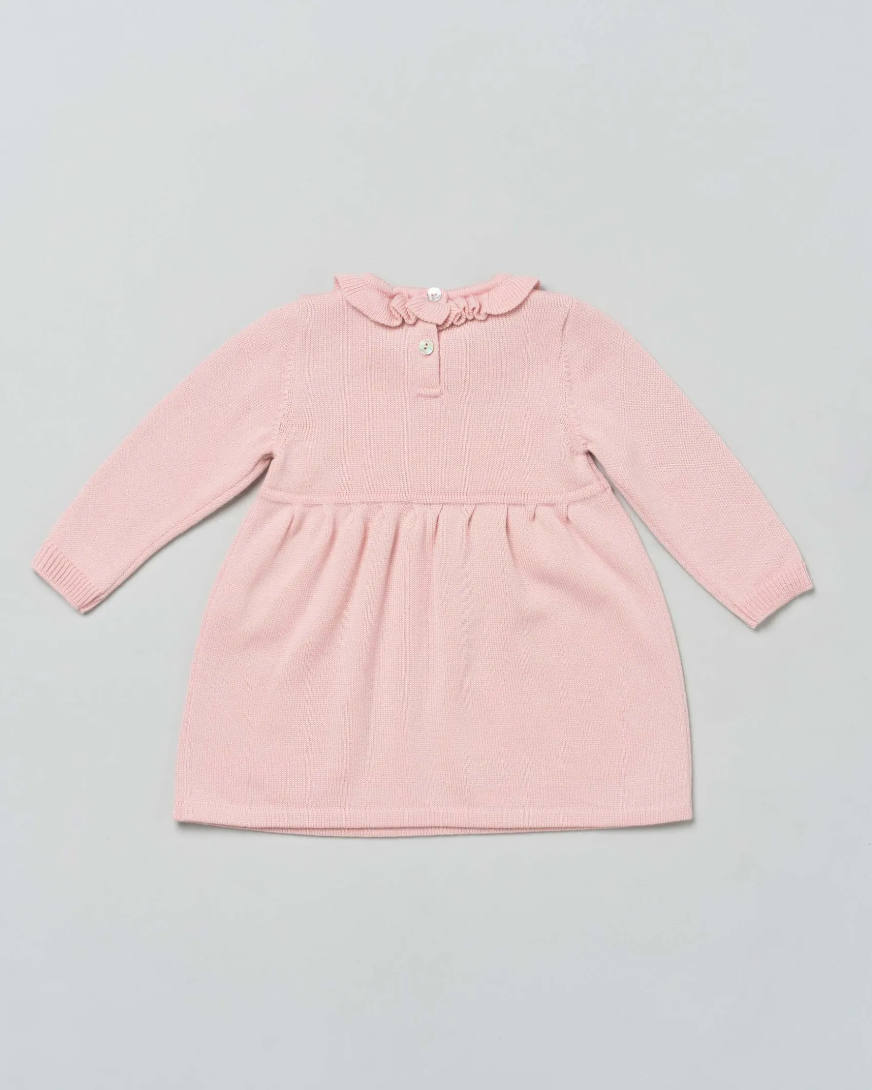 Abito girocollo rosa in lana fit and flare a maniche lunghe