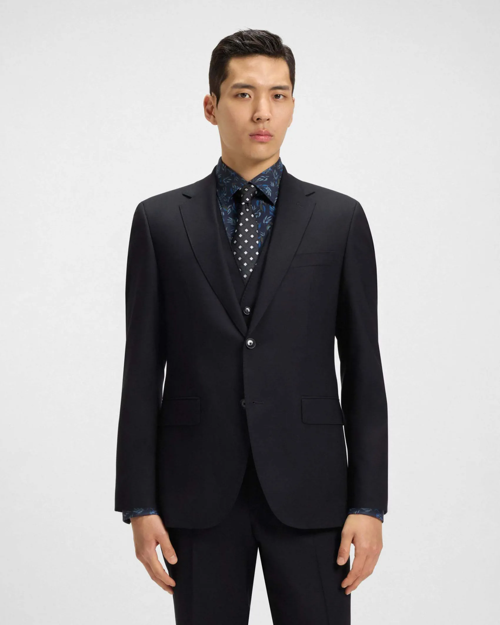 Abito Jeckson Boss blu con gilet in lana stretch con micro motivo soffuso