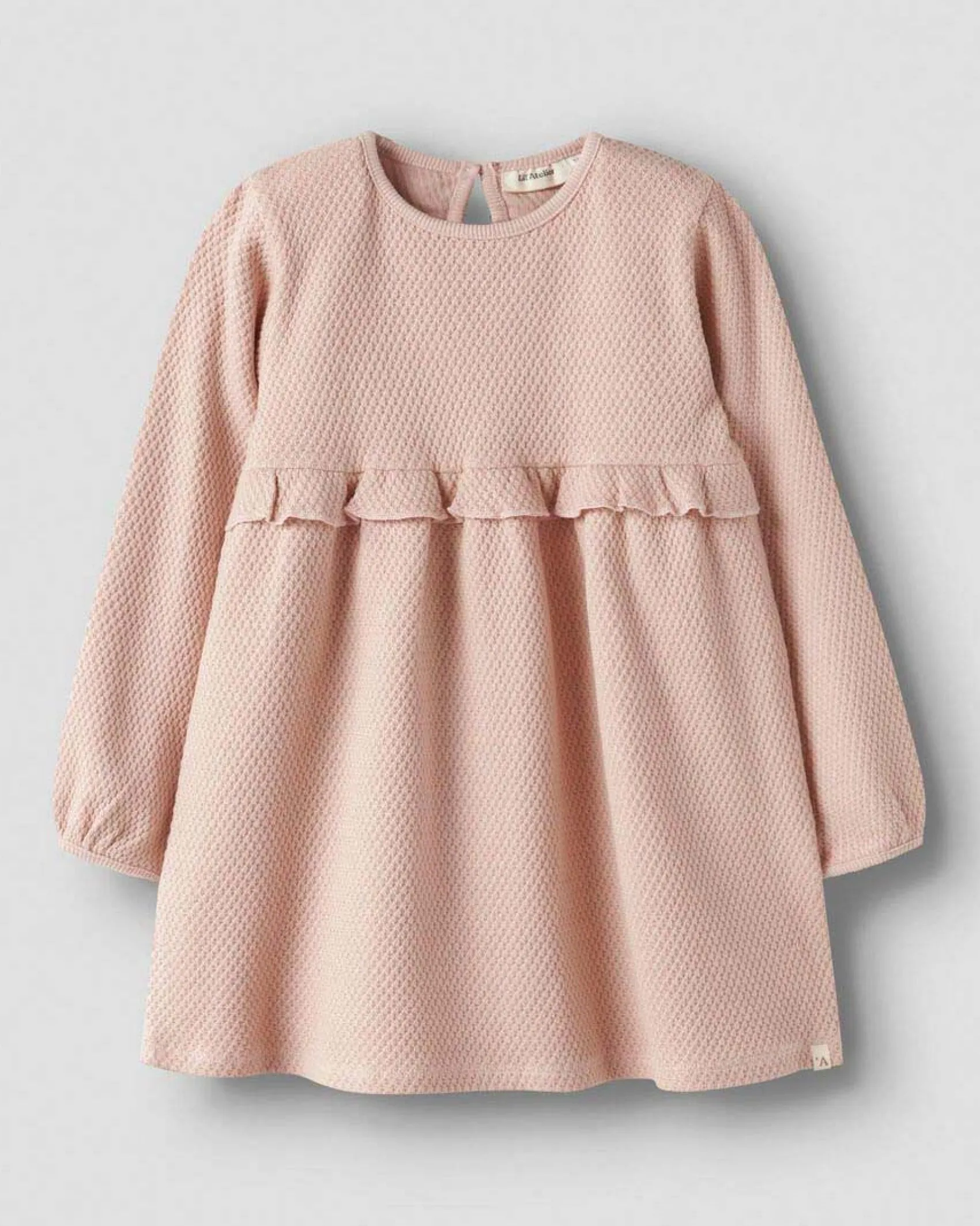 Abito Lil'Atelier rosa fit and flare in tessuto waffle e rouches