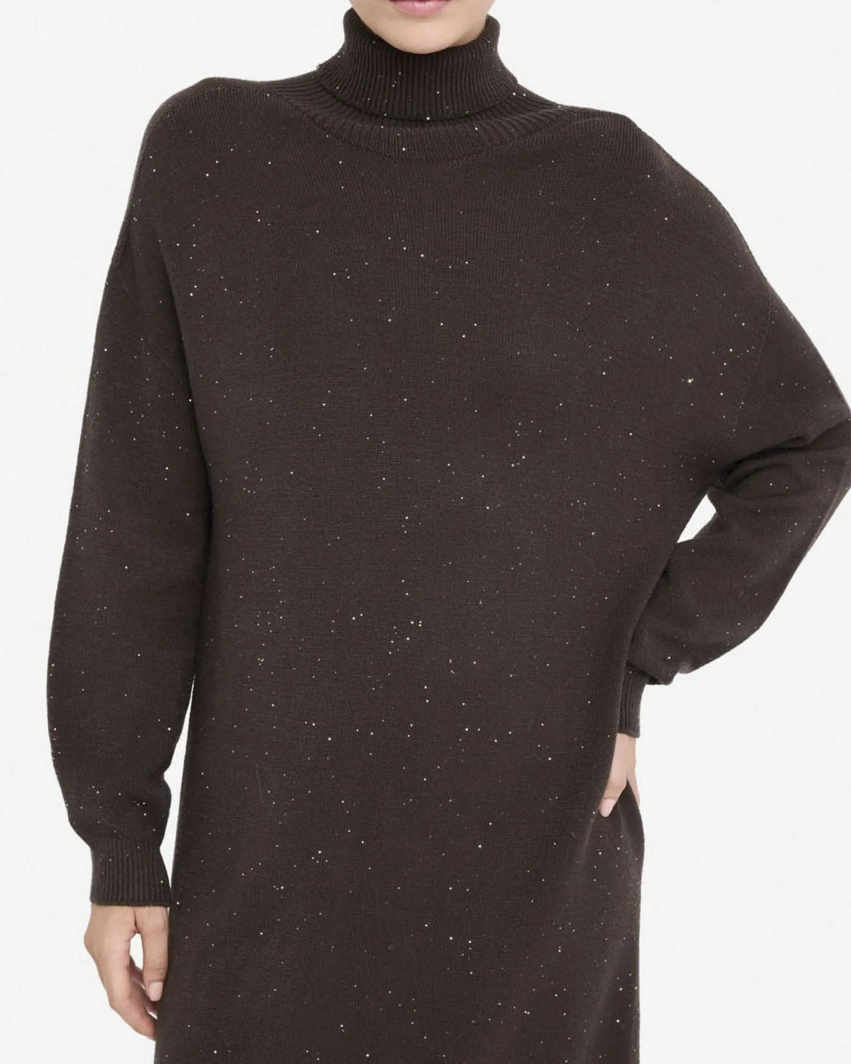 Abito Liu Jo Jeans marrone in maglia con cintura e dettagli lurex