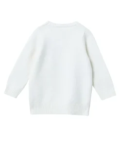 Abito Liu Jo maxi maglia in cotone e lana bianco con fiocchi dorati in strass