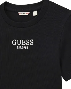 Abito longuette Guess nero a costine in cotone stretch e maniche corte