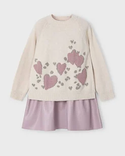 Abito Mayoral a due pezzi con maglia e sottoveste malva e beige
