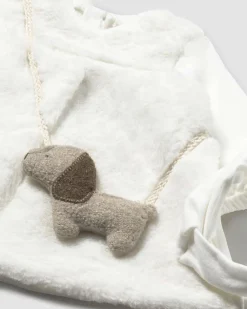 Abito Mayoral bianco in ecopelliccia con cagnolino 3D e fascia