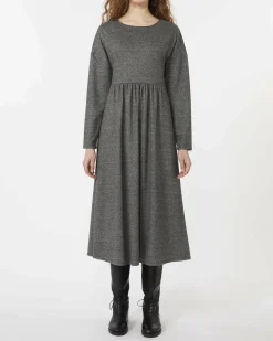 Abito midi grigio Weekend Max Mara in misto viscosa con taglio arriciato alto in vita e maniche lunghe