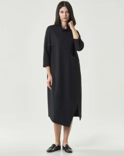Abito midi Jurerê grigio antracite spinato in misto viscosa stretch con maniche tre quarti
