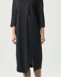 Abito midi Jurerê grigio antracite spinato in misto viscosa stretch con maniche tre quarti