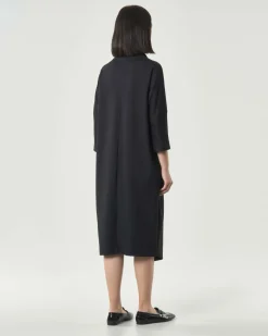 Abito midi Jurerê grigio antracite spinato in misto viscosa stretch con maniche tre quarti
