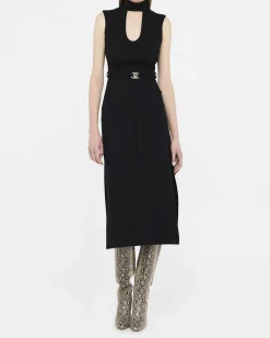 Abito midi Liu Jo Jeans nero in viscosa con cut-out e cintura