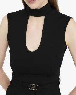 Abito midi Liu Jo Jeans nero in viscosa con cut-out e cintura