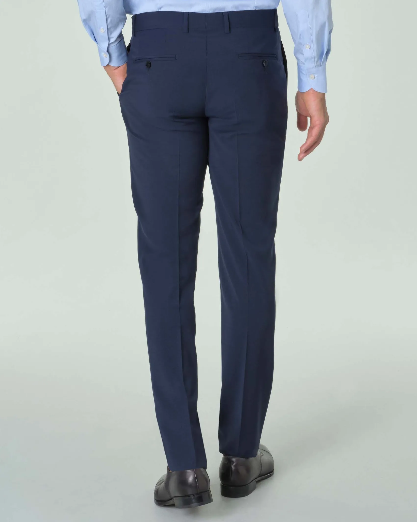 Abito Paul Baker blu in tela di lana stretch con rever a lancia