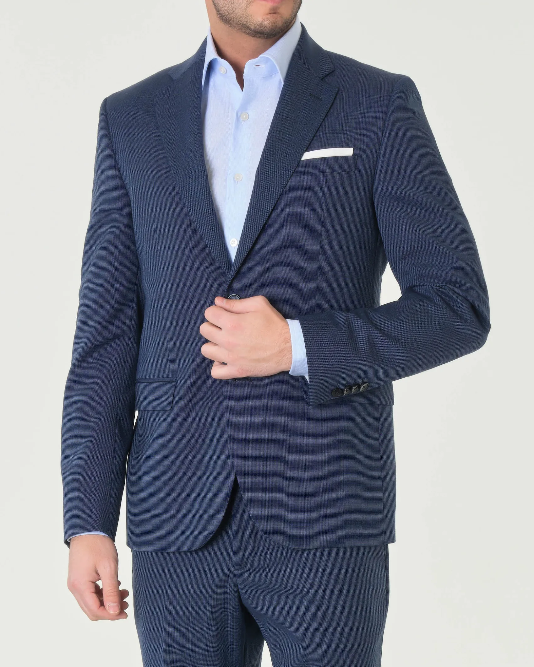 Abito Paul Baker monopetto blu indaco slim-fit in tessuto punto spillo di misto lana stretch