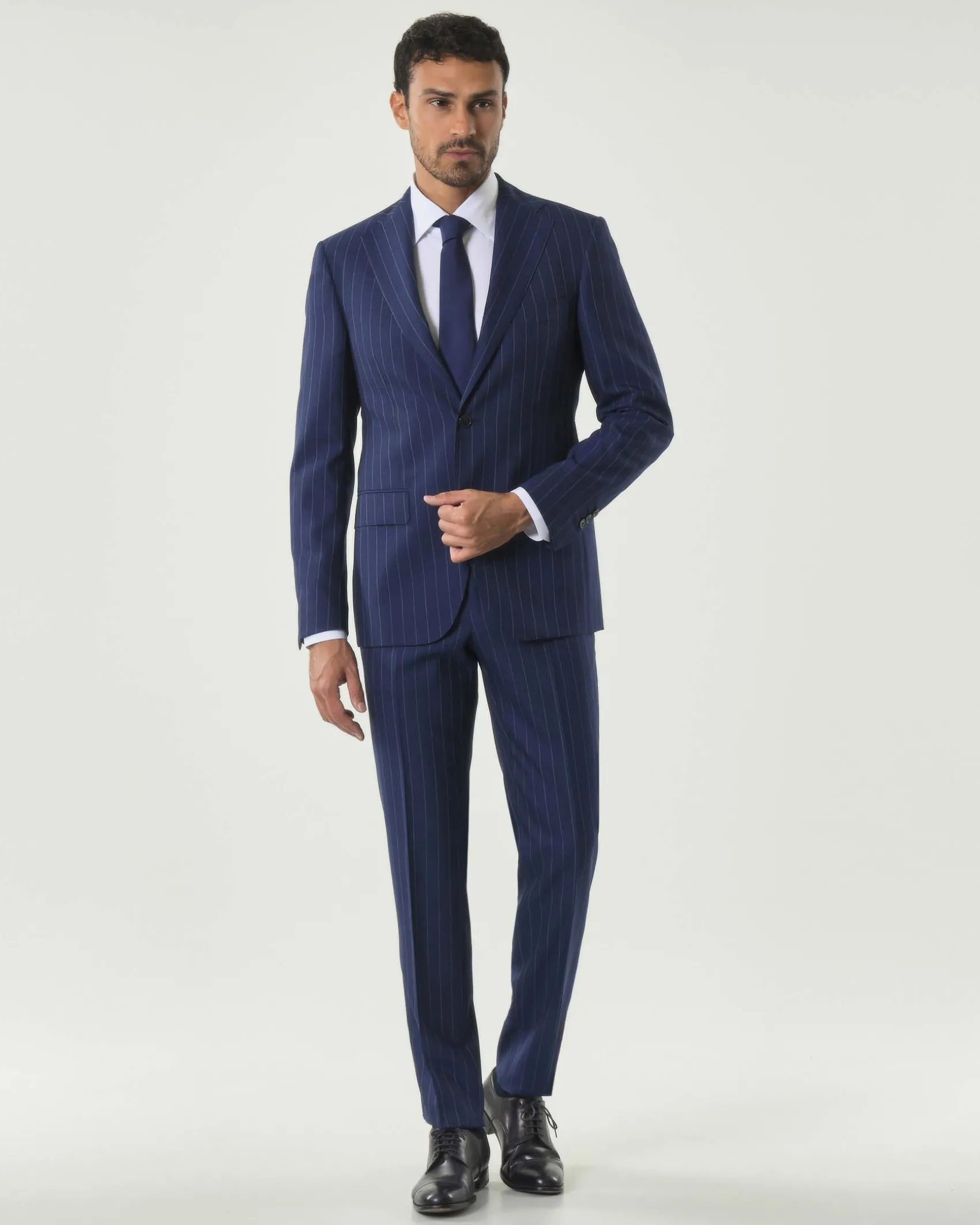 Abito Pellizzari drop7 blu gessato in tela di lana Vitale Barberis Canonico