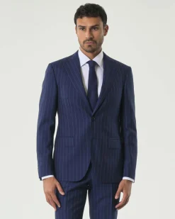 Abito Pellizzari drop7 blu gessato in tela di lana Vitale Barberis Canonico