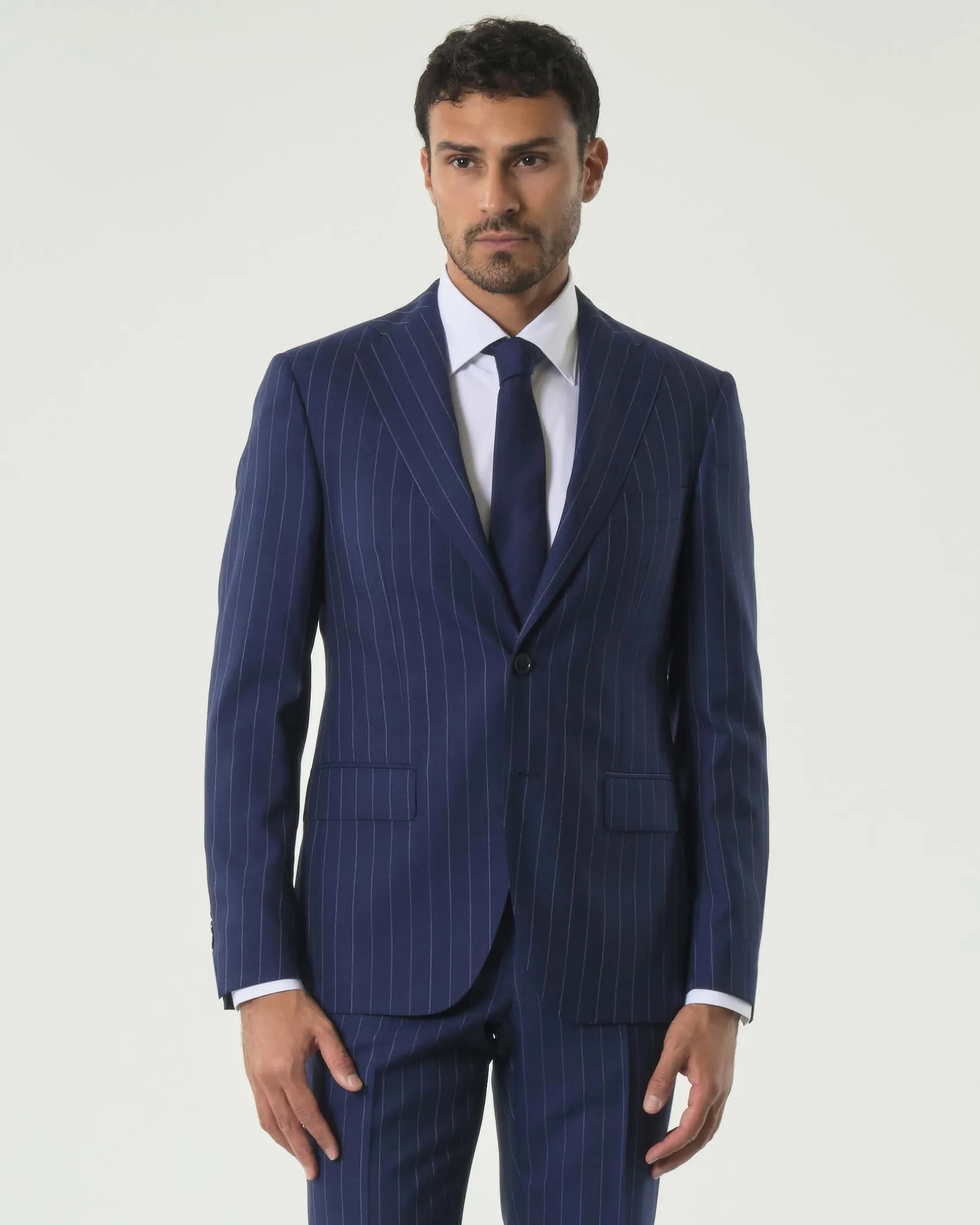 Abito Pellizzari drop7 blu gessato in tela di lana Vitale Barberis Canonico