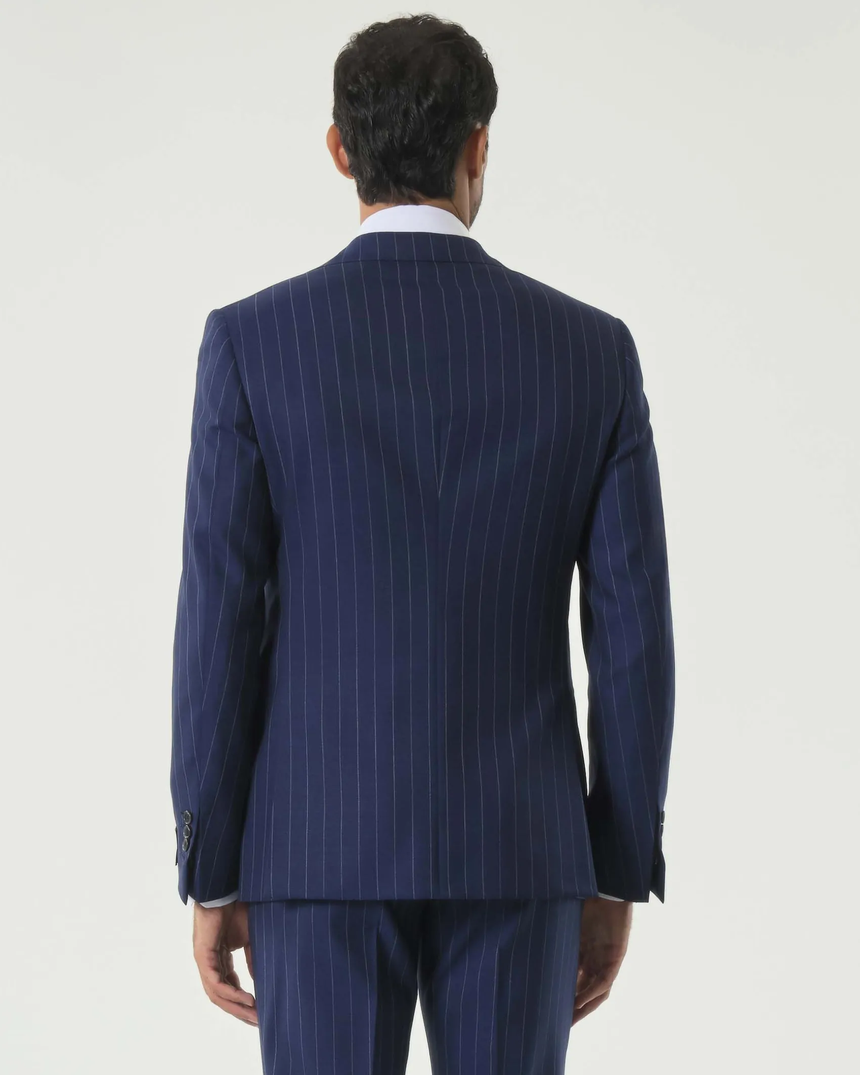 Abito Pellizzari drop7 blu gessato in tela di lana Vitale Barberis Canonico