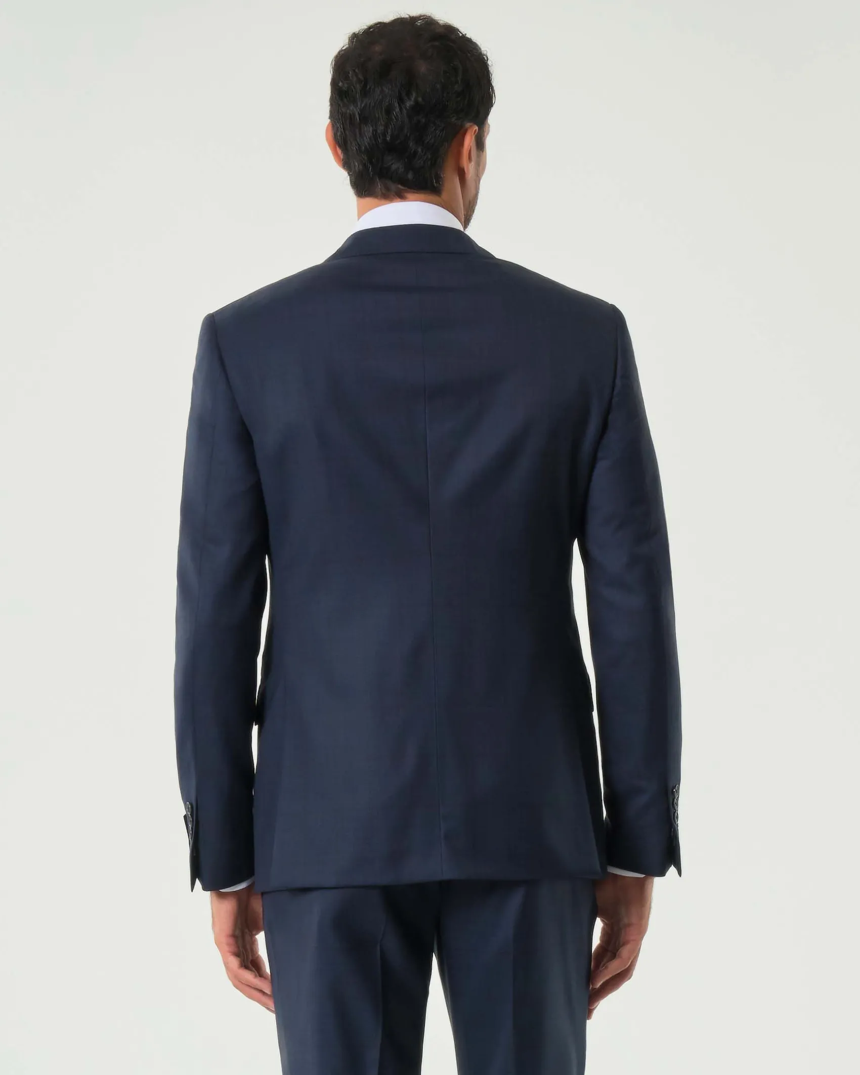 Abito Pellizzari drop6 blu in tela di lana Vitale Barberis Canonico principe di Galles soffuso