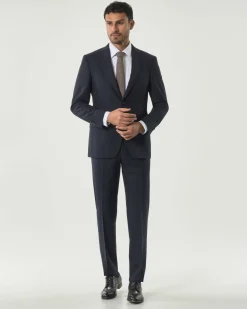Abito Pellizzari drop7 in tela di lana Vitale Barberis Canonico principe di Galles blu e moro soffuso