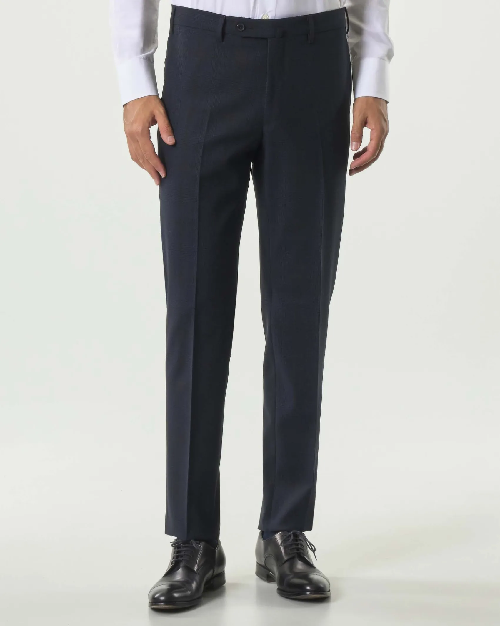 Abito Pellizzari drop7 in tela di lana Vitale Barberis Canonico principe di Galles blu e moro soffuso