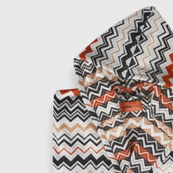 Accappatoio Bernard in spugna di cotone a fantasia chevron bianco nero e coccio