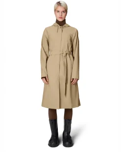 A-Line Longer W Jacket color sabbia dalla linea svasata con cappuccio