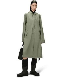 A-Line Longer W Jacket color verde salvia dalla linea svasata con cappuccio