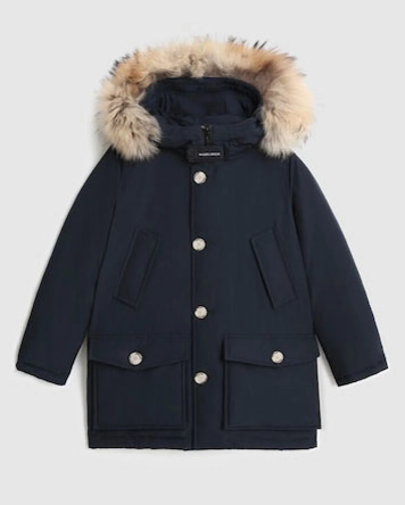 Arctic Parka HC Woolrich blu con cappuccio e pelliccia in procione removibili