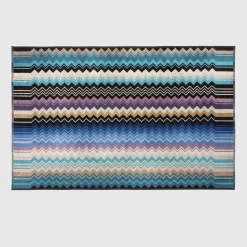 Asciugamano Giacomo in spugna di cotone a fantasia chevron nelle nuance dell'azzurro