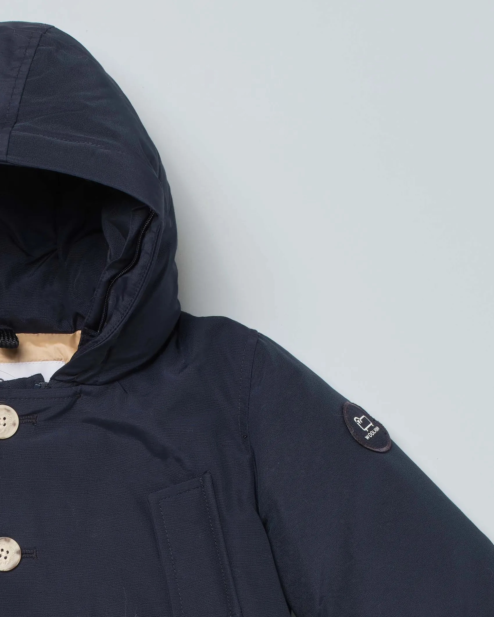 Baby Arctic Parka Woolrich blu con cappuccio e pelliccia staccabili