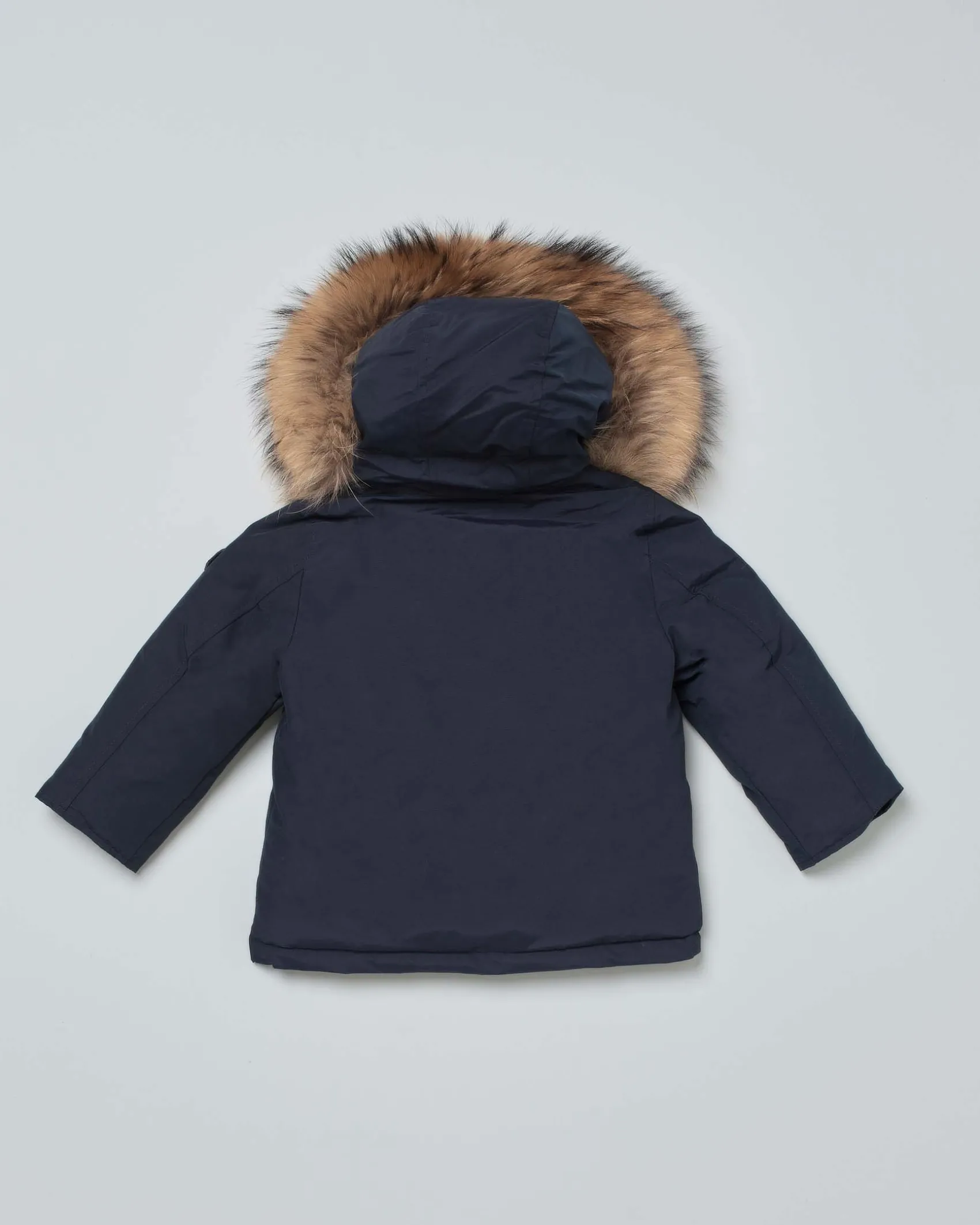 Baby Arctic Parka Woolrich blu con cappuccio e pelliccia staccabili
