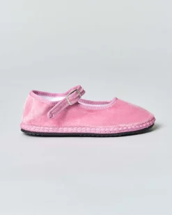 Baby friulane Le Papù in velluto rosa cipria con cinturino regolabile