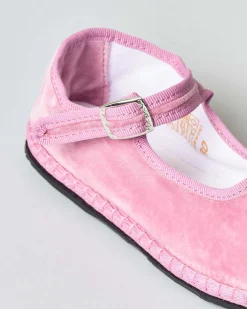 Baby friulane Le Papù in velluto rosa cipria con cinturino regolabile