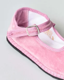 Baby friulane Le Papù in velluto rosa cipria con cinturino regolabile