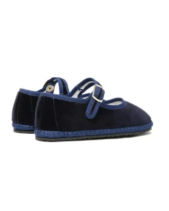 Baby friulane Le Papù in velluto blu con cinturino regolabile