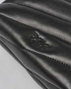 Baby Love Bag Puff nera in nappa con motivo matelassè obliquo e fibbia argento Love Birds